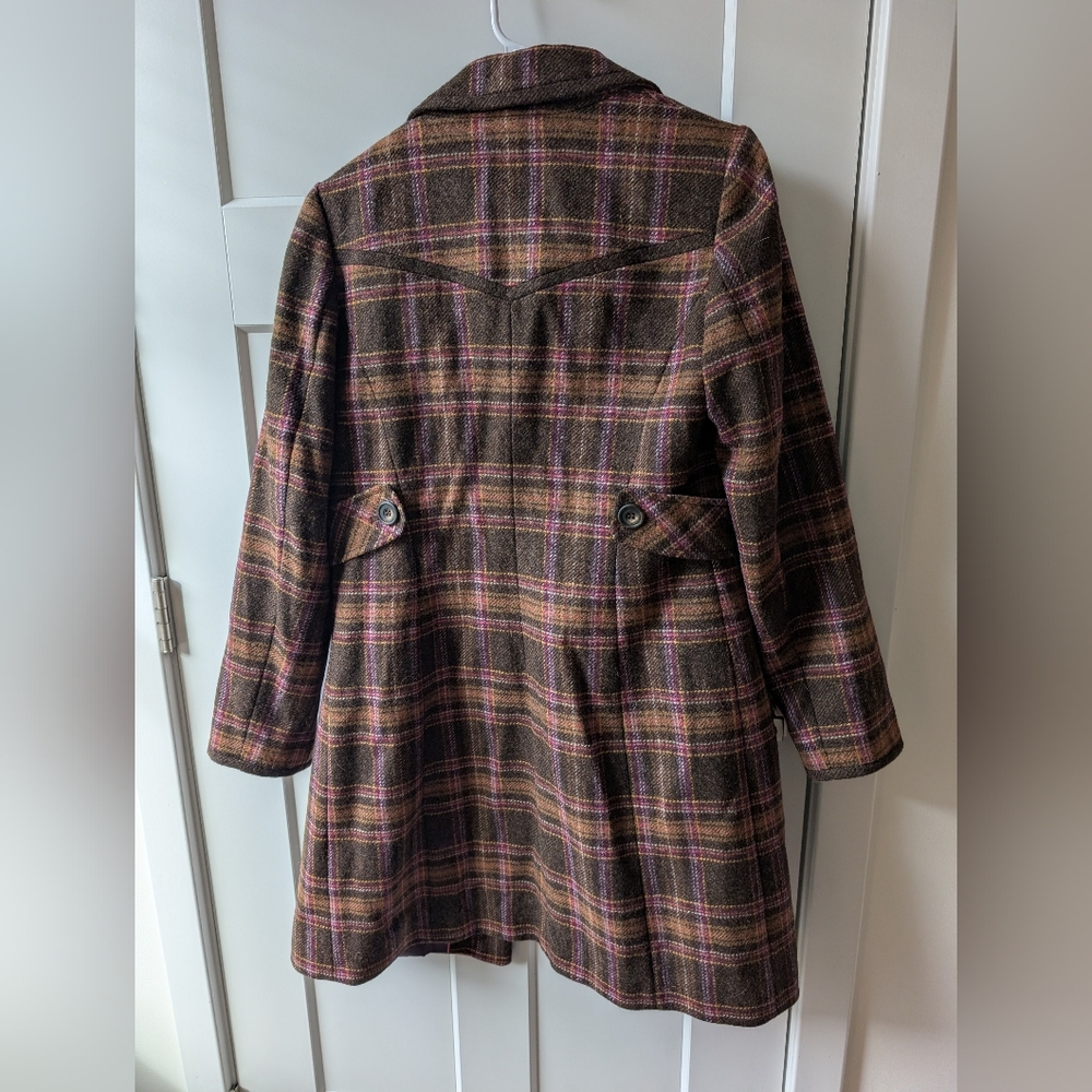 Boden Plaid Wool-Blend Pea Coat in Brown and Pink - Picture 2 of 6
